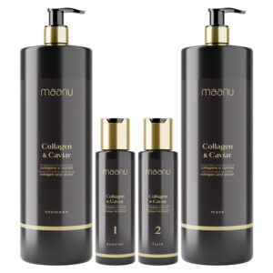 Zestaw salon do rekonstrukcji kolagenowej włosów Collagen & Caviar Maanu 2 x 1000, 2 x 100 ml